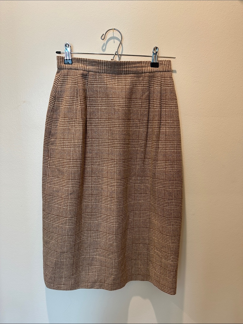 Checked Pencil Skirt in Camel Brown